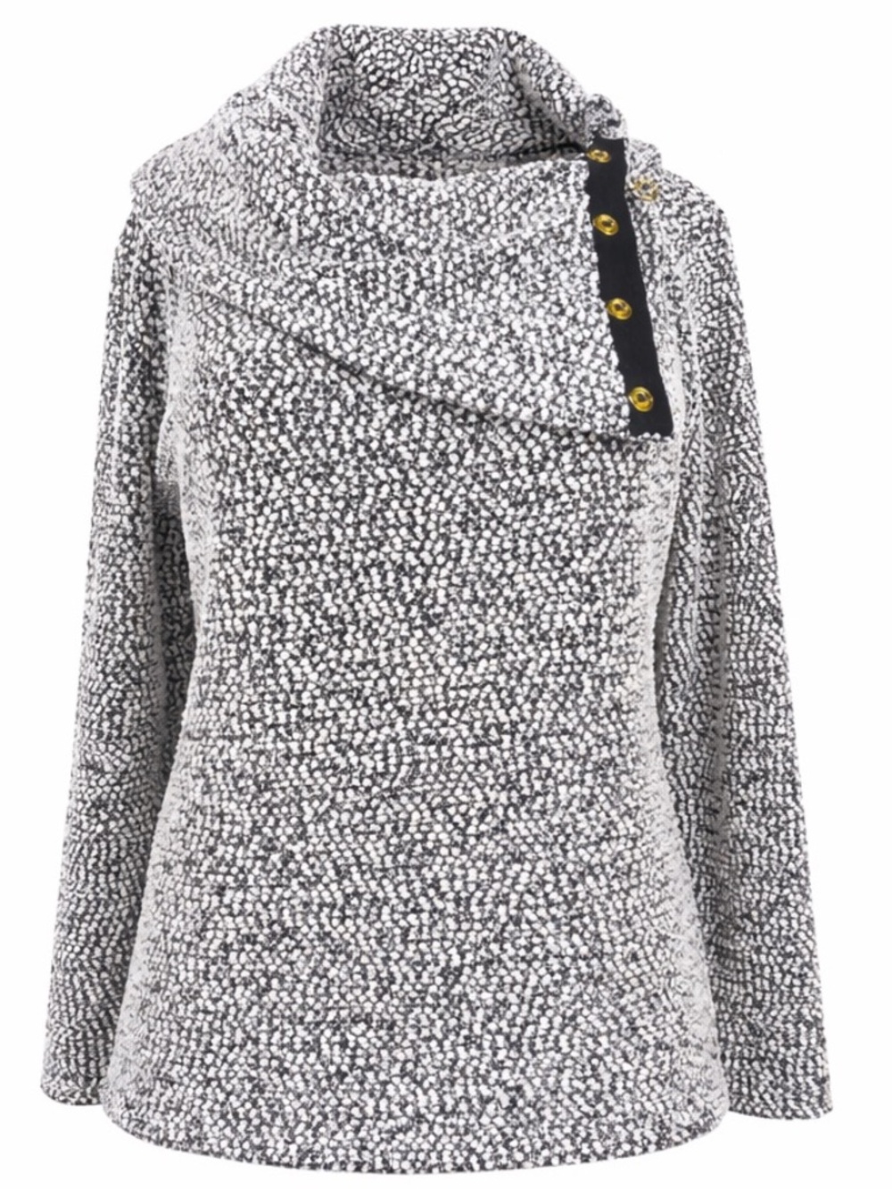 Calvin Klein Cowl Neck Sweater – White & Black Textured Knit Size XS